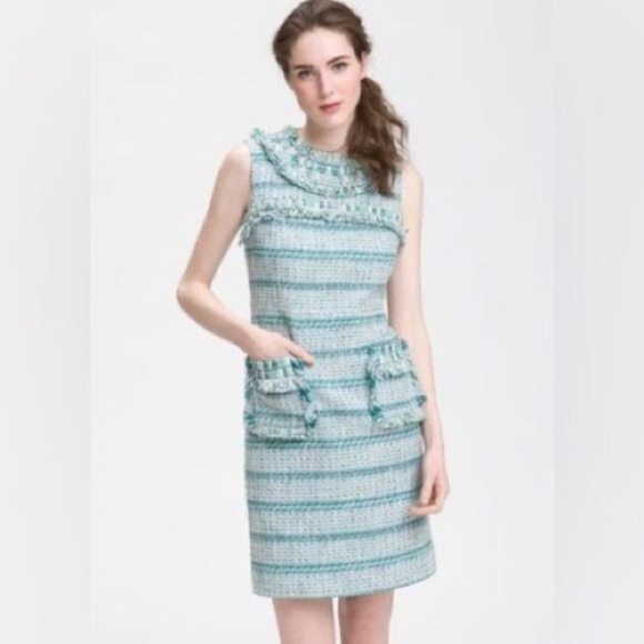 TORY BURCH Curtis Tweed Fringe Dress sz 12 Large - Picture 6 of 14